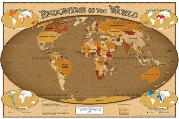 Une carte donne le nom des pays dans leur langue natale