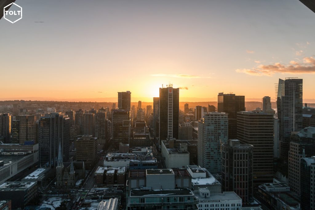 Vancouver coucher de soleil sur la ville