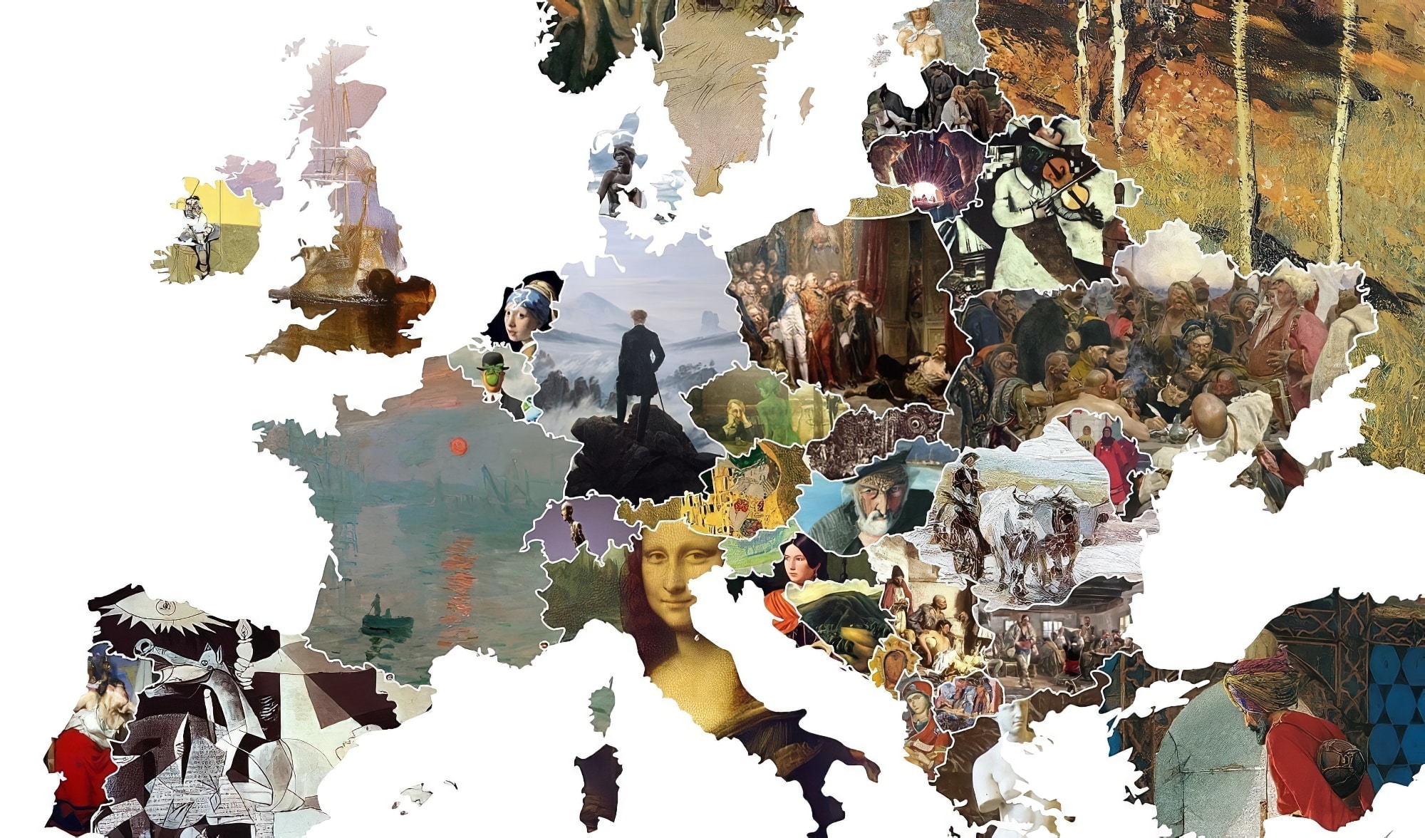 Carte de l'Europe des oeuvres par pays