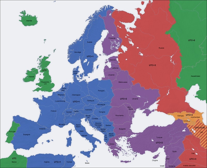 Fuseaux horaires Europe
