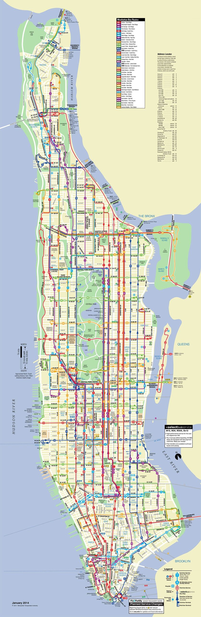 Mappa e cartina degli autobus di Manhattan (New York)