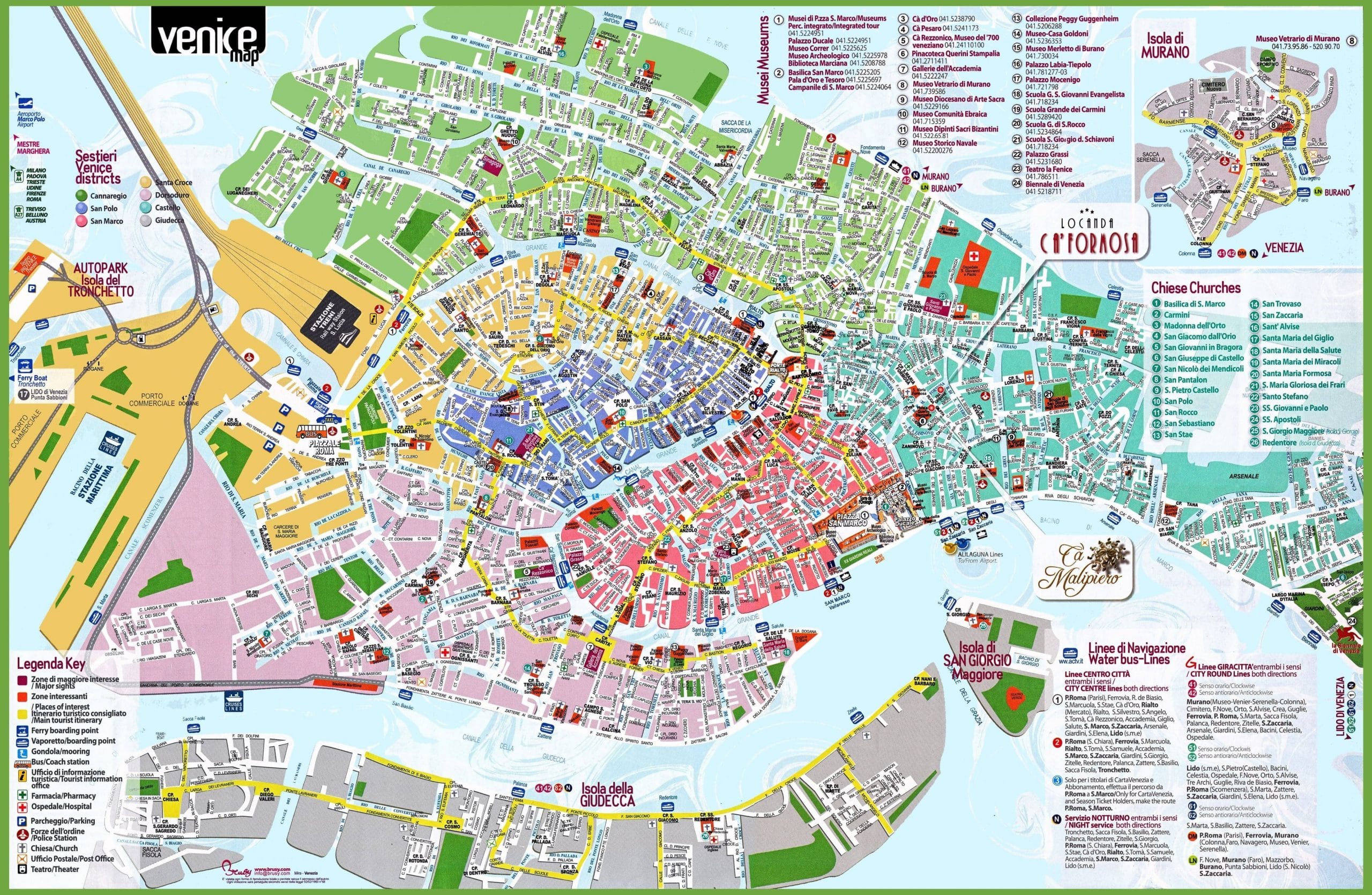 Mappa e pianta dei quartieri di Venezia