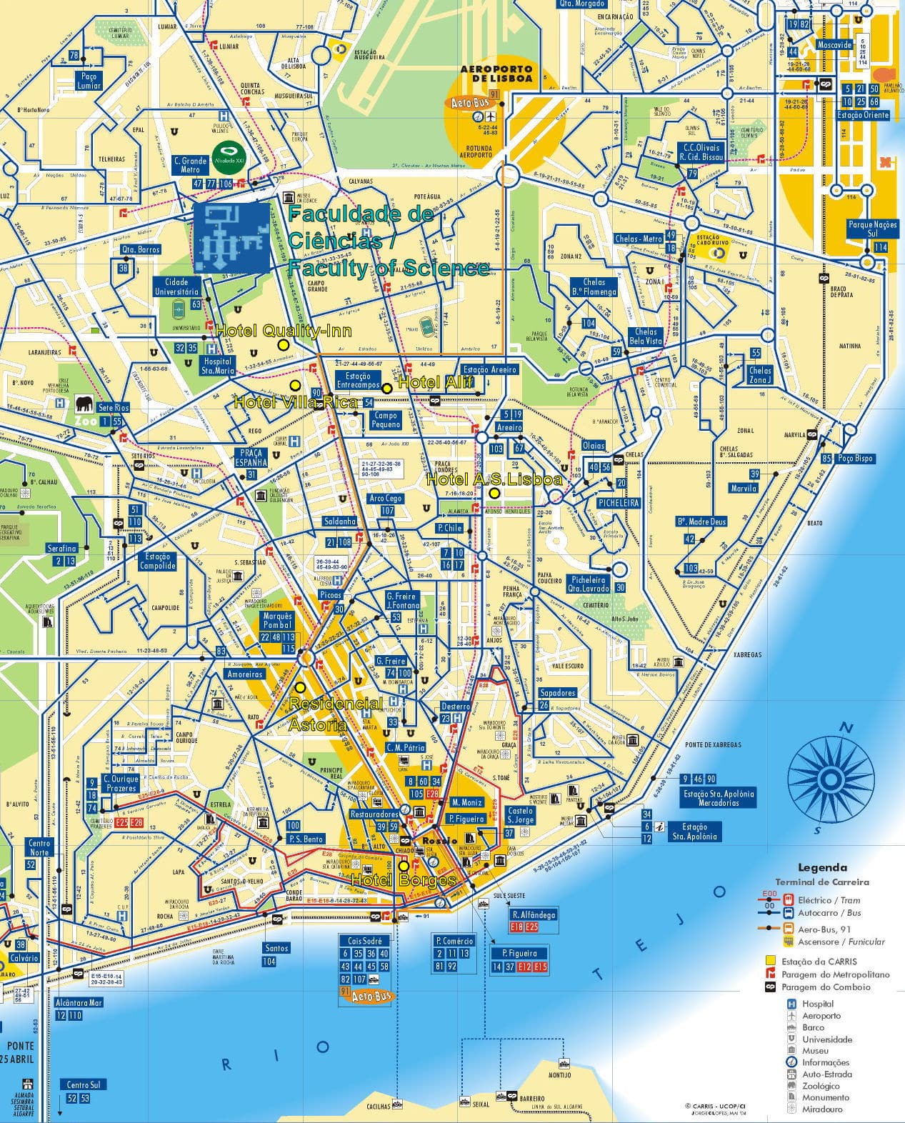 Piano e mappa dei trasporti di Lisbona