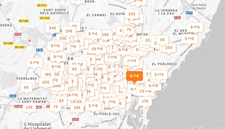 Carte des parkings pas cher à Barcelone