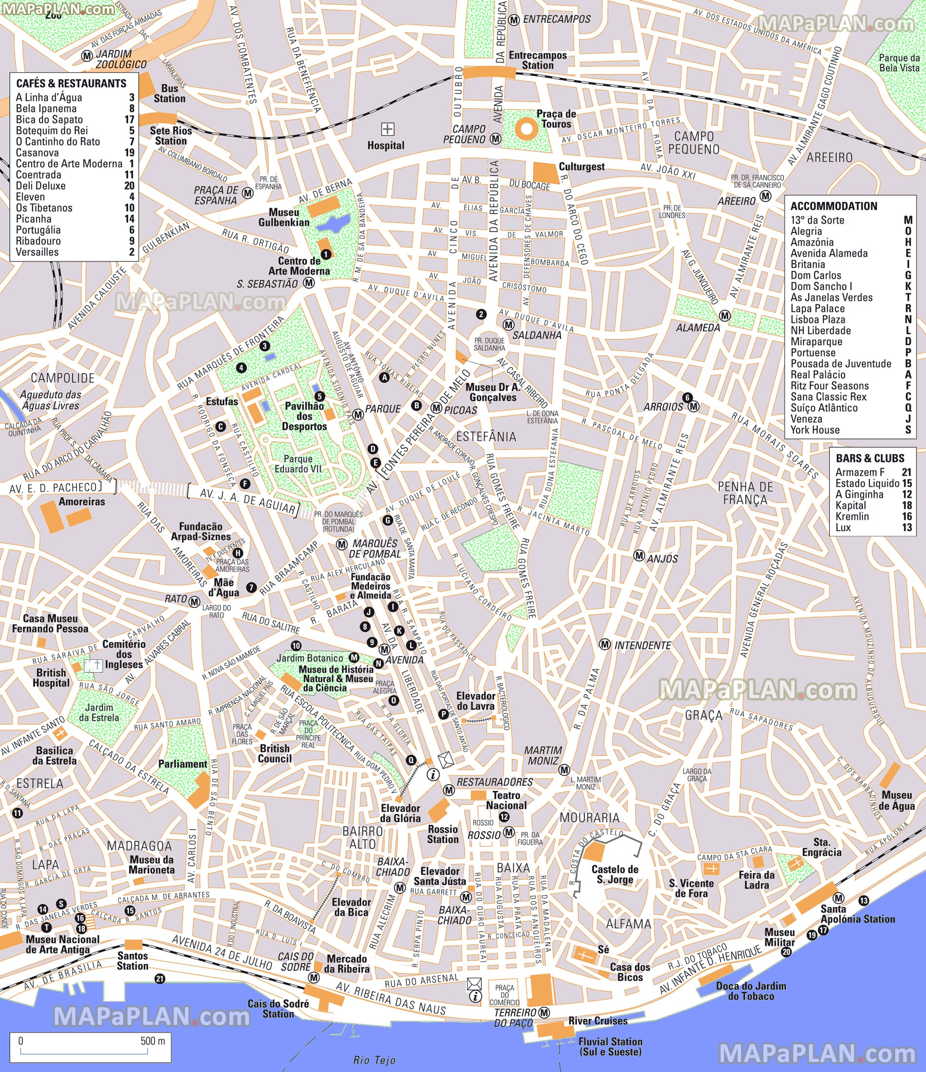 Mappa e piano del centro di Lisbona