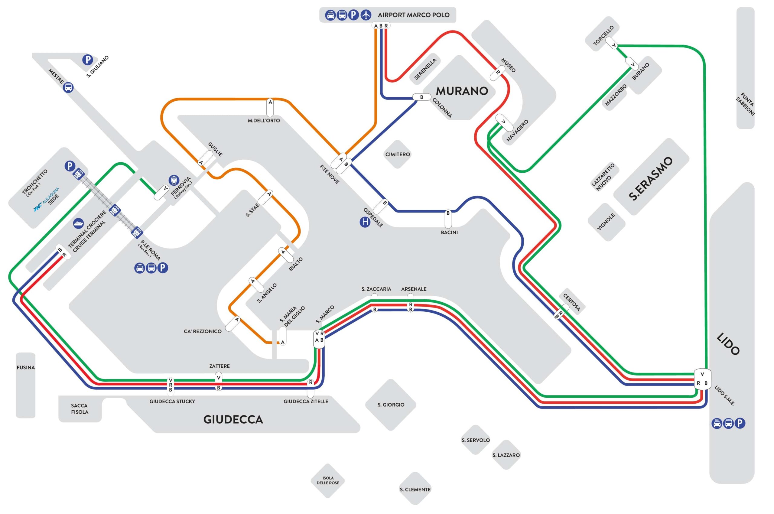 Mappa e piano dei trasporti Alilaguna di Venezia
