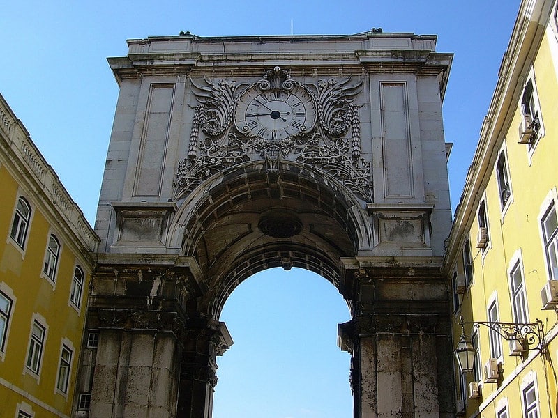 Horloge de l'arc de triomphe de la Rua Augusta à Lisbonne