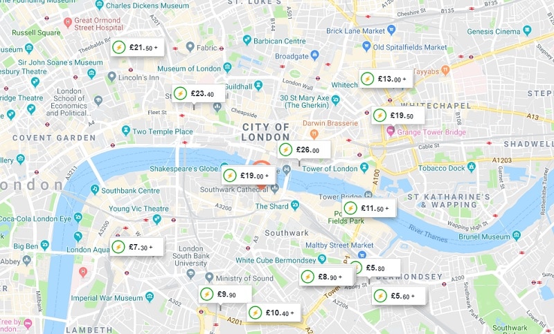 Carte des parkings pas cher à Londres