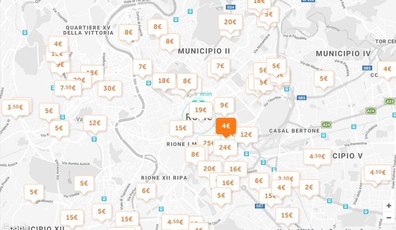 Carte des parkings pas chers à Rome