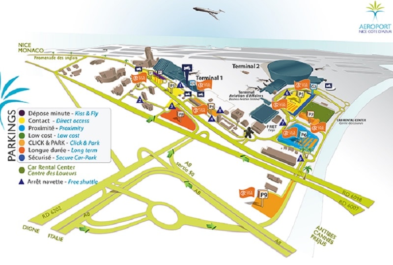 Plan des parkings de l'aéroport de Nice