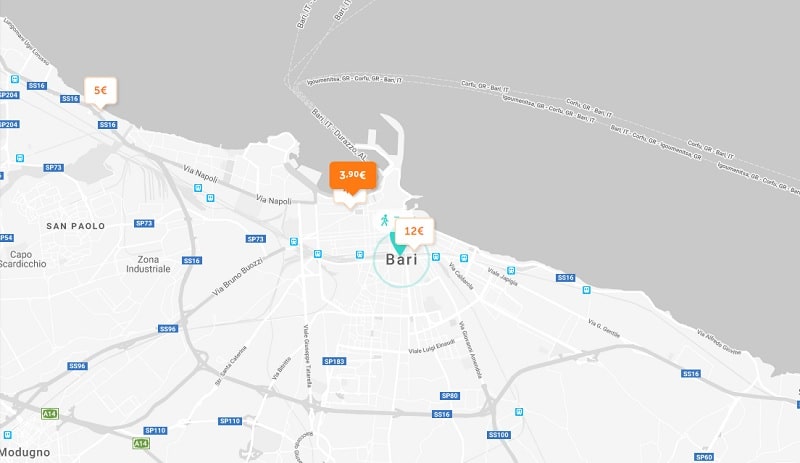 Carte des parkings pas chers de Bari