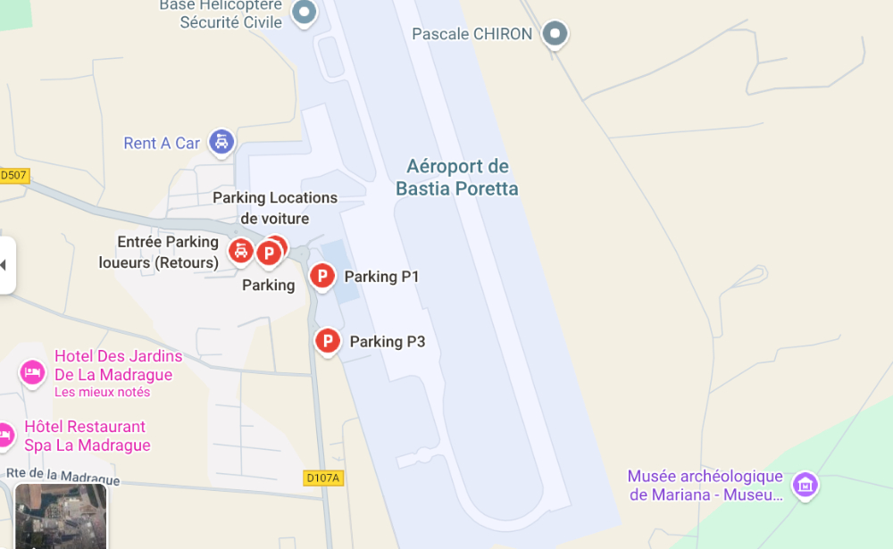 Plan des parkings de l'aéroport de Bastia