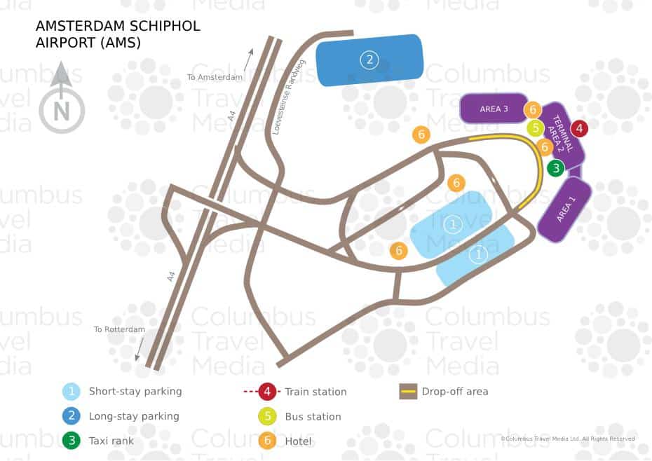 Plan des parkings de l'aéroport d'Amsterdam