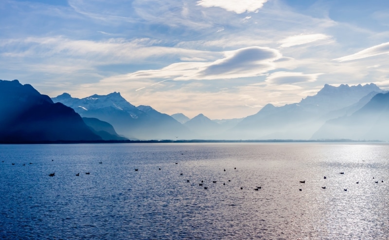 Lac de Genève, les Alpes depuis Annemasse parapente