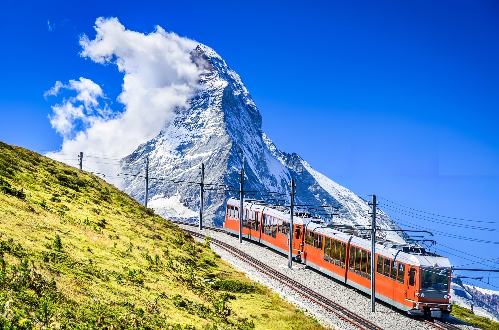 decouvrir et voyager en train en europe avec montagnes zermatt