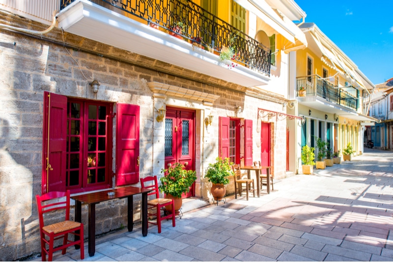 Centre de Lefkada, maisons colorées
