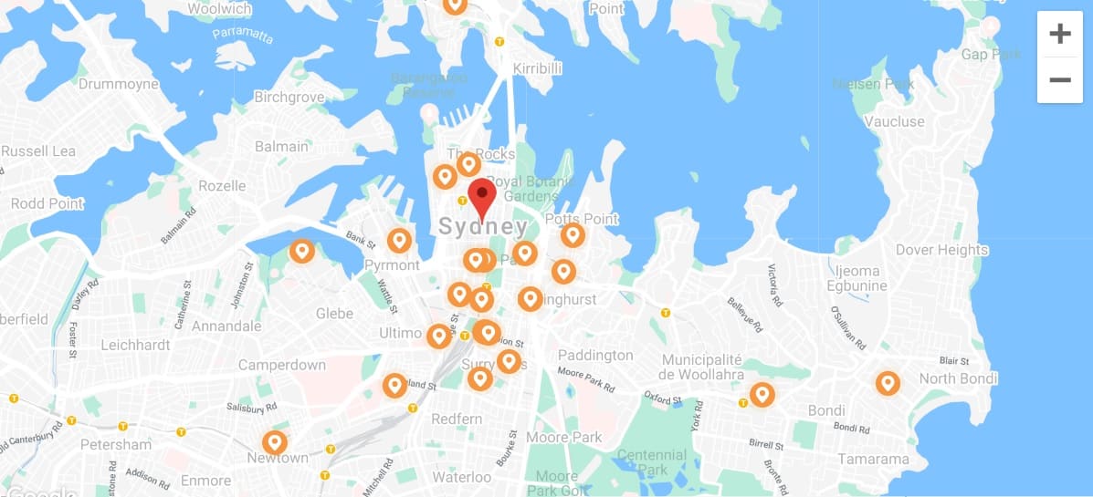 Carte des consignes à bagages à Sydney