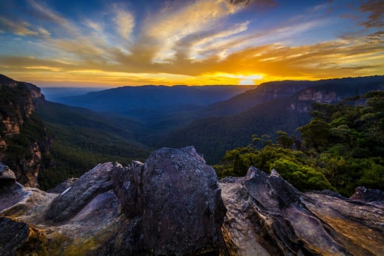 coucher de soleil blue mountains australie