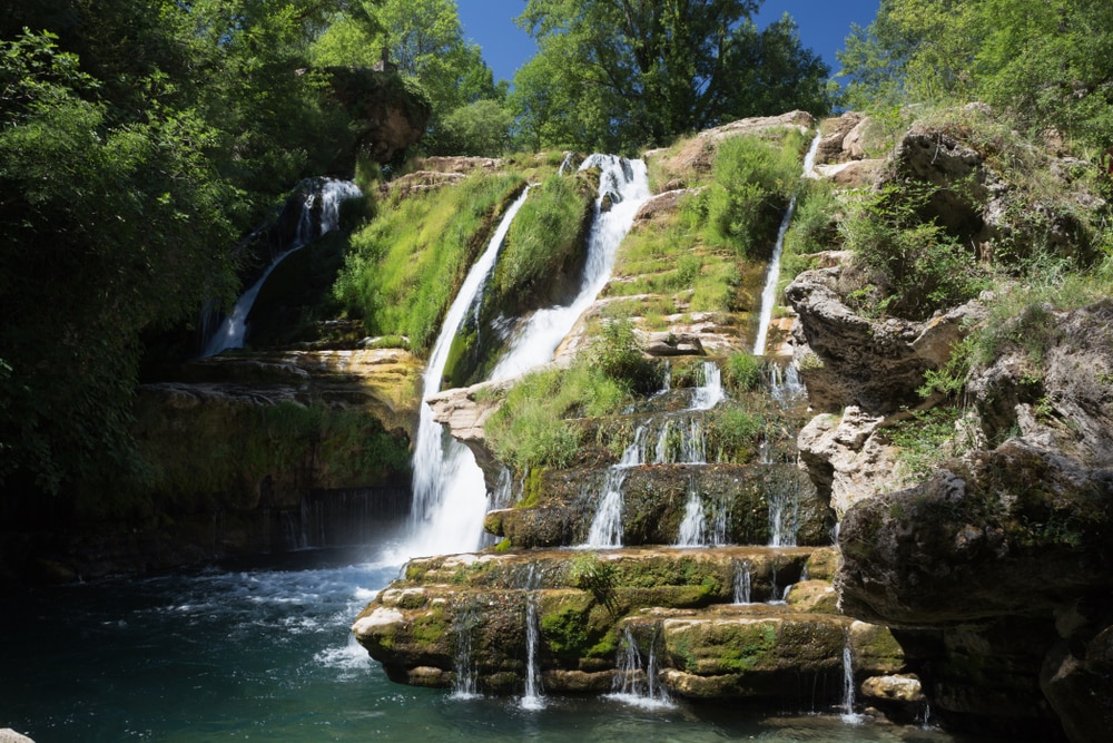 Cascade of Cirque de Navacelle. Fabulous waterfall of Navacelle in Occitanie - France - Europe