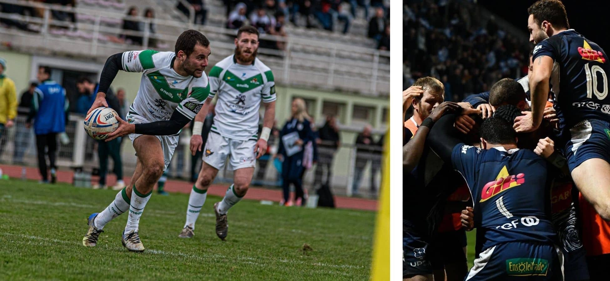 A gauche : club de rugby de Villeneuve-sur-Lot | A droite : le SUA d'Agen