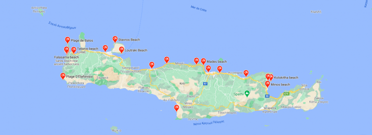 Carte des plages en Crète