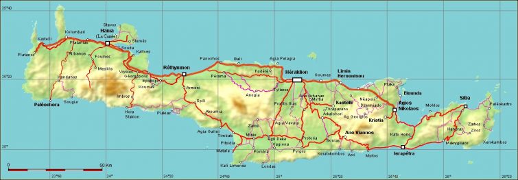 Χάρτης διαδρομών στην Κρήτη