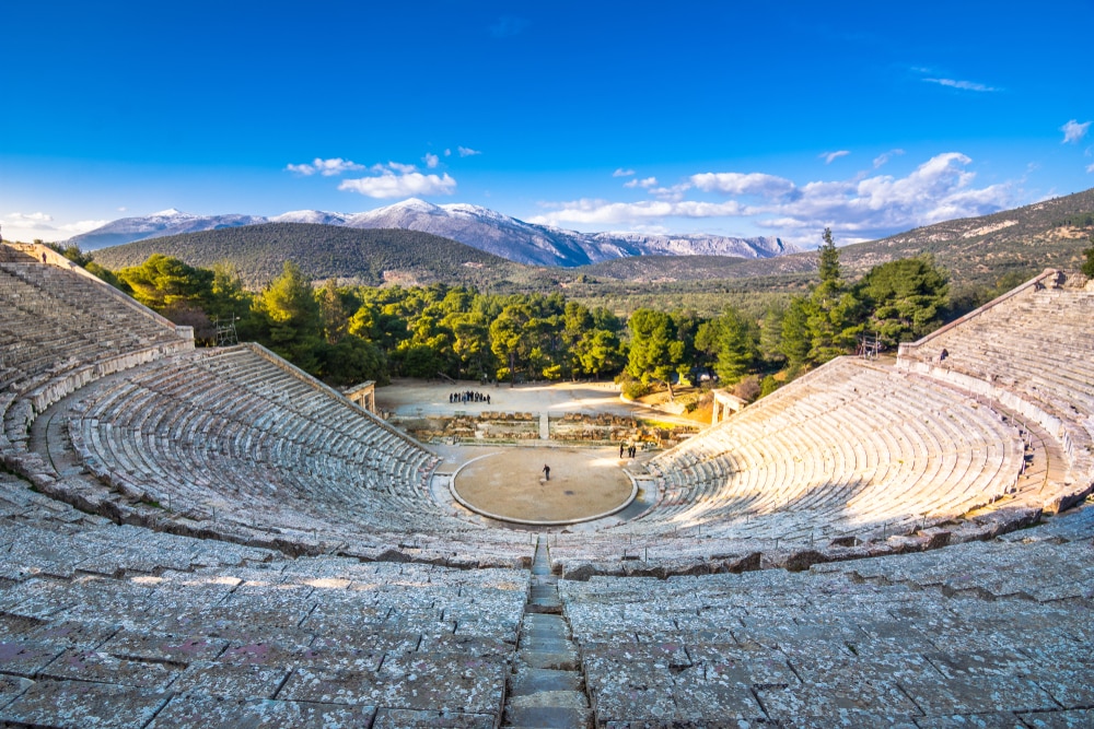 L'ancien théâtre d'Epidaure (ou "Epidavros"), préfecture d'Argolida, Péloponnèse, Grèce.