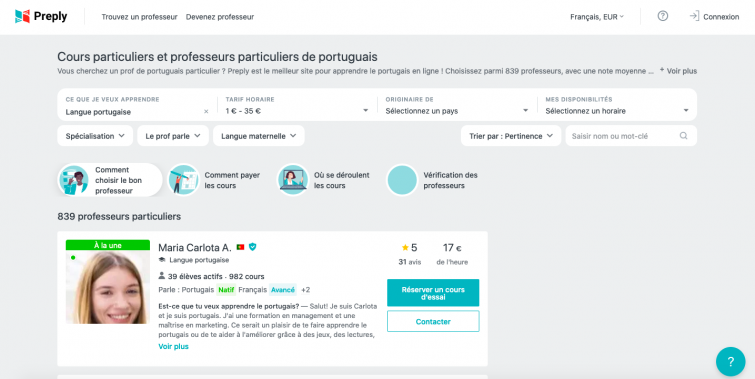 preply - sites apprendre portugais