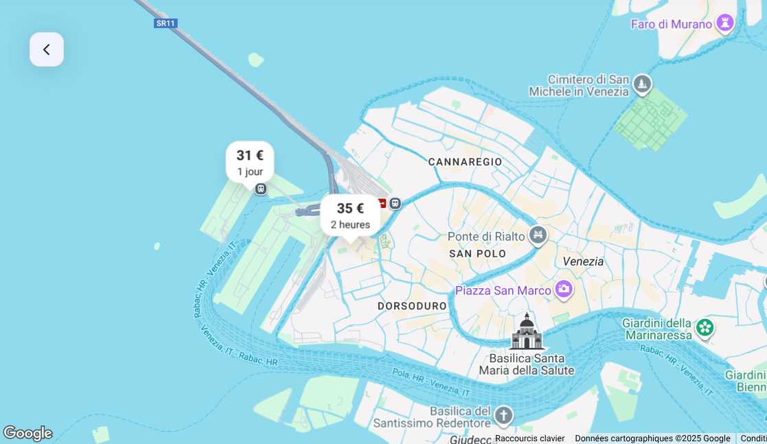 Carte des parkings où se garer à Venise, Piazzale Roma
