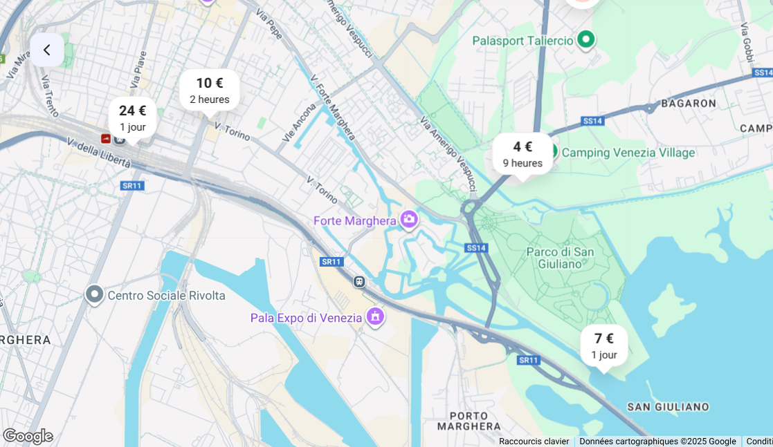 Carte des parkings à Venise Mestre