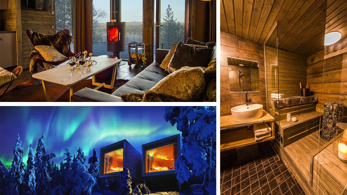 suite d'image de l'hôtel ecoresponsable de  Laponie, avec des aurores boréals