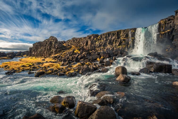 La cascade de Thingvellir en Islande. Paysage d'automne
