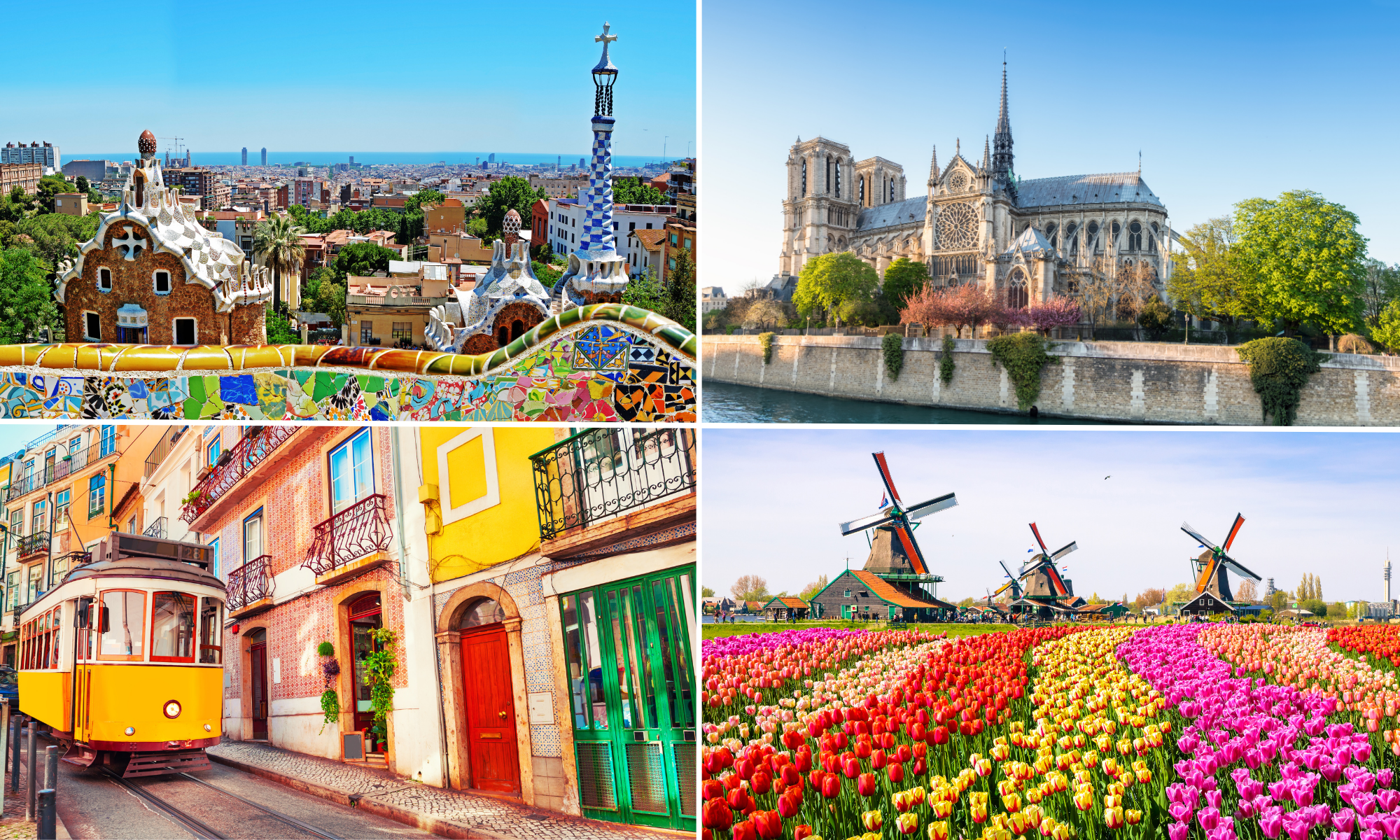 Aperçu des villes de Barcelone, paris, Lisbonne et Amsterdam