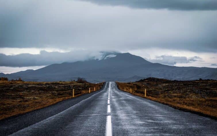 route vers volcan Hekla Islande