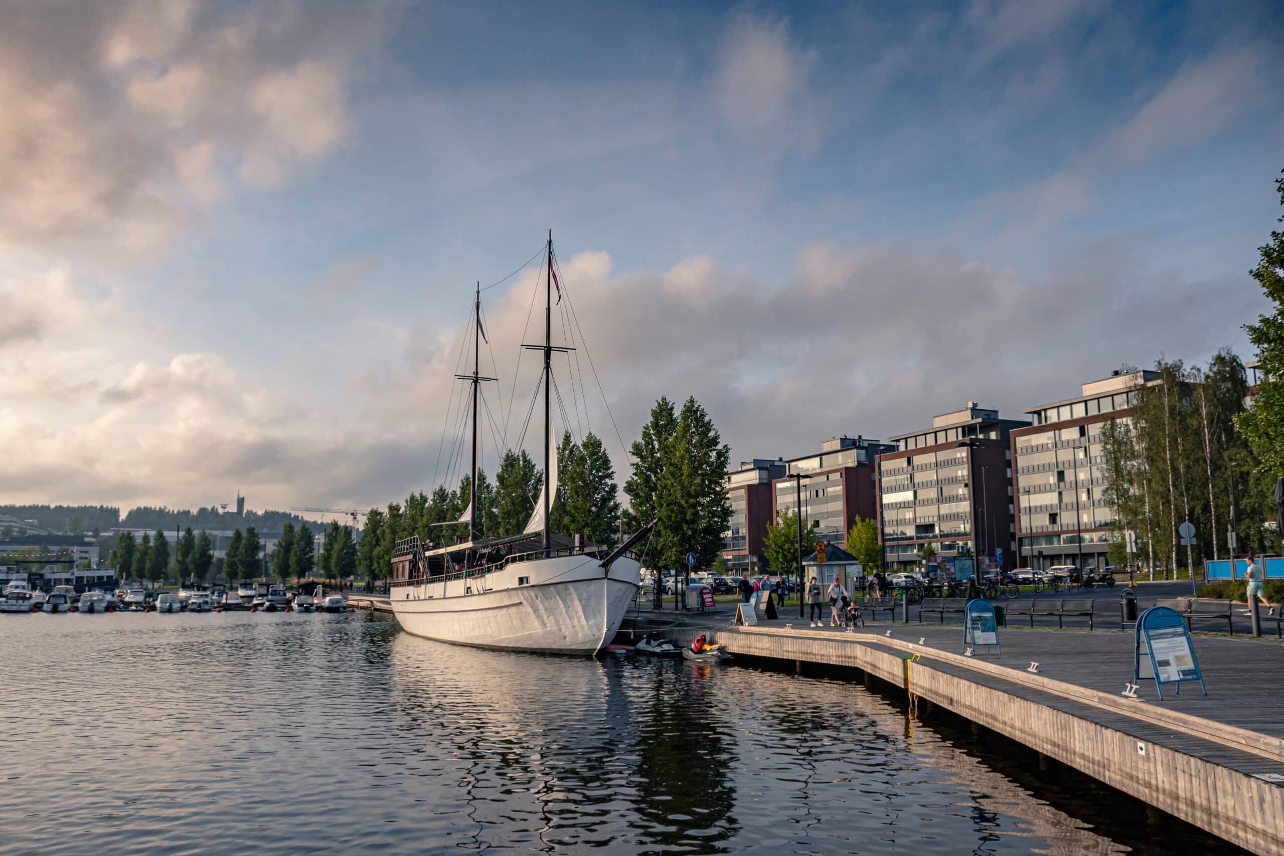 Jyväskylä harbour. Centre of the city and new apartment buildings of Lutakko area are visible in the background.