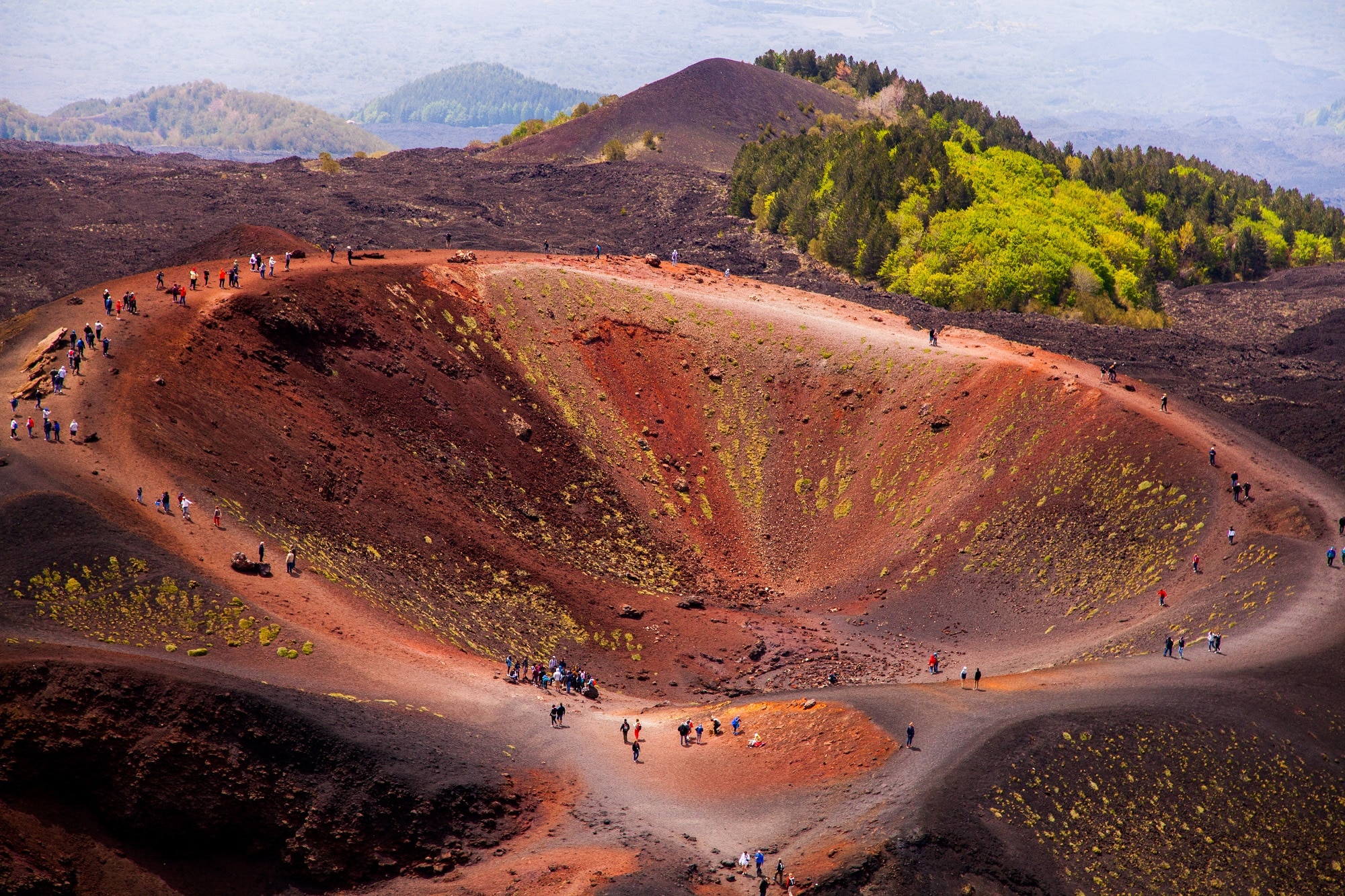 Etna national park panoramic view of volcanic landscape with crater