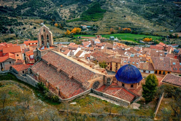 Vue depuis le château de la vieille ville de Morella, Castellón, Communauté valencienne, Espagne