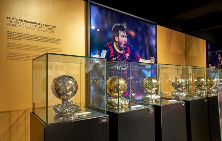 Lionel Messi's golden balls on display at FC Barcelona Museum, February 2023