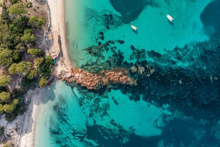 Plage de Palombaggia en Corse, France, avec sable fin et mer turquoise
