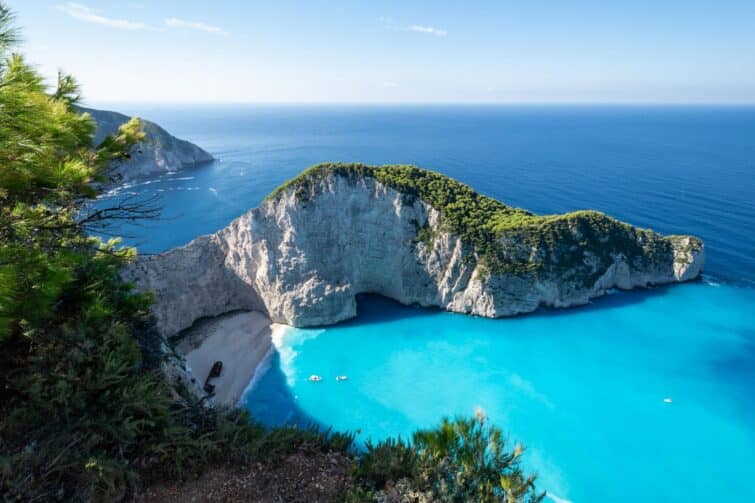 Navagio Beach Zakynthos Greece with shipwreck and cliffs