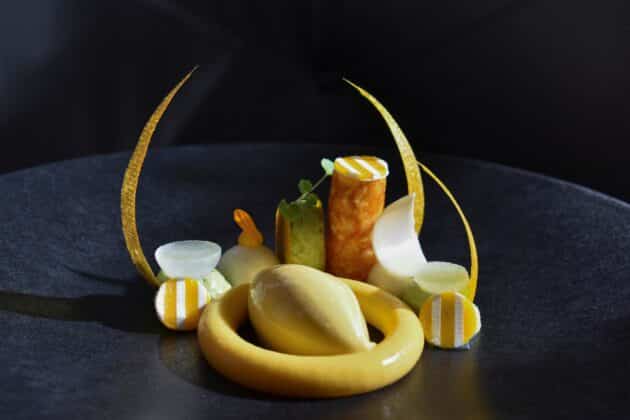 Plat gastronomique étoilé Michelin, cuisine française haute qualité