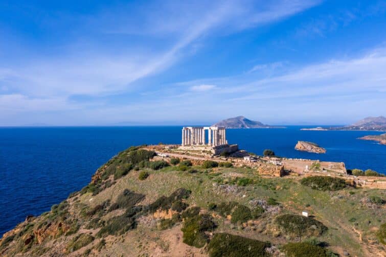 Vue aérienne du Temple de Poséidon au Cap Sounion, Grèce