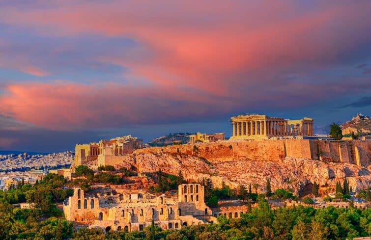 Vue de l'Acropole et du Parthénon à Athènes, Grèce, lors d'une journée ensoleillée