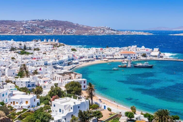 Vue panoramique de la ville de Mykonos, Cyclades, Grèce