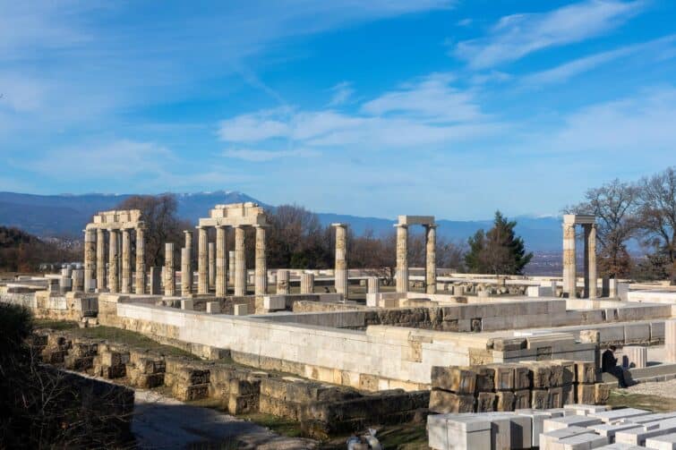 Palais d'Aigai à Vergina, Grèce, vue extérieure du site historique datant de janvier 2024