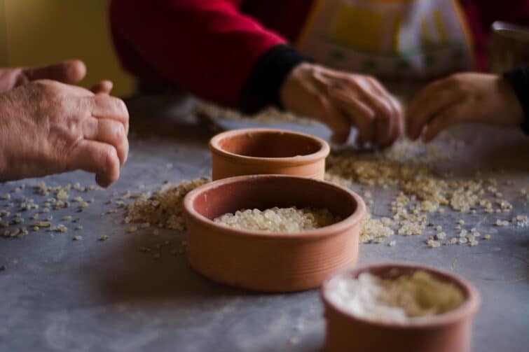 Production traditionnelle de la résine de mastic en Grèce, récolte du mastic sur l'île de Chios