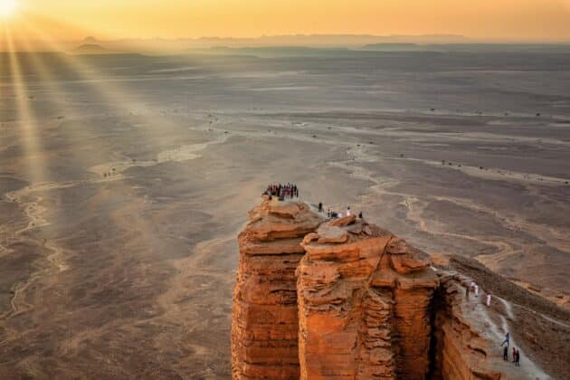 Sun rays on the edge of the world, natural landscape in Riyadh, Saudi Arabia