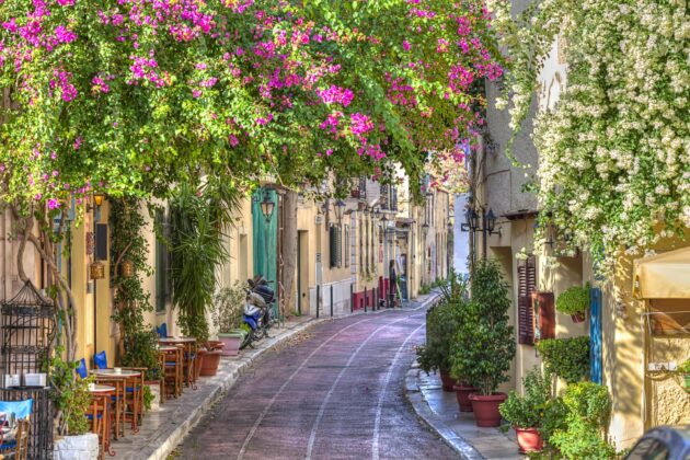 Maisons traditionnelles dans le quartier de Plaka à Athènes, Grèce
