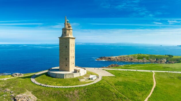 Vue de la Tour d'Hercule, phare ancien à La Corogne, Galice, Espagne