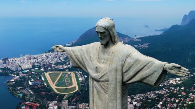 Vue panoramique de la carte postale du Christ Rédempteur au centre de Rio de Janeiro Brésil